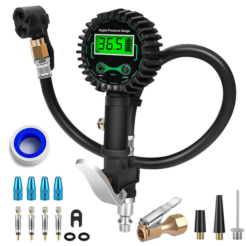 Bike Tire Inflator with Pressure Gauge - Presta Valve Adaptor Presta to Schrader Valve Adapter for Air Compressor Bicycle Tire Pressure Gauge with Presta Valve Air Chuck