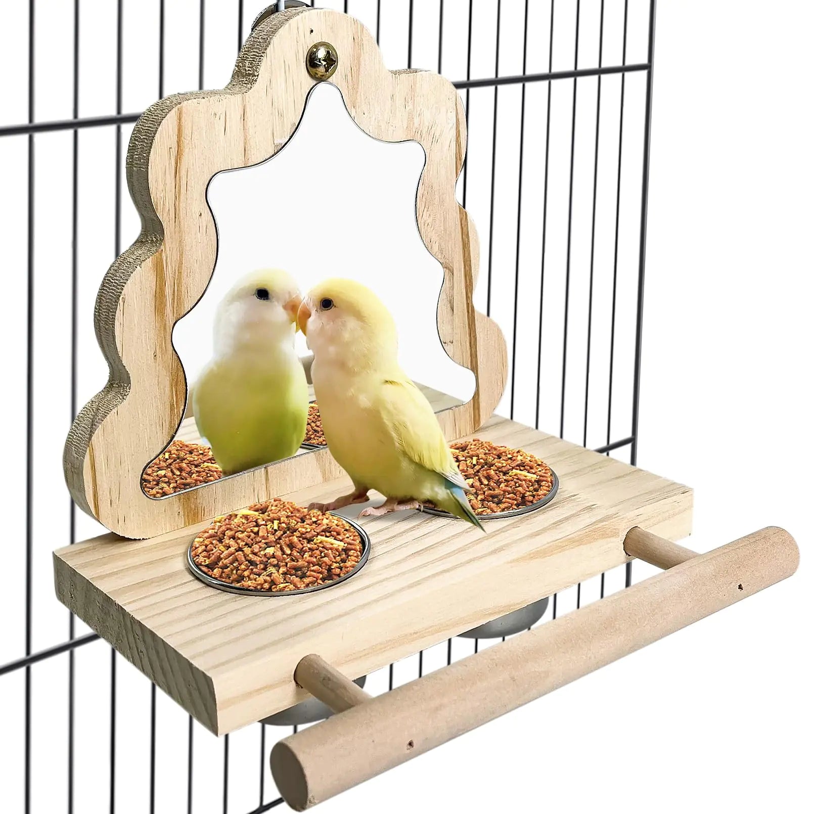 Tfwadmx Bird Parrot Wooden Feeding Cups Small Bird Feeding Dish Cups Stainless Steel Birds Bowls Food Water Bowls with Bird Food Holder for Cockatiel Parakeet Macaw Finches Lovebirds