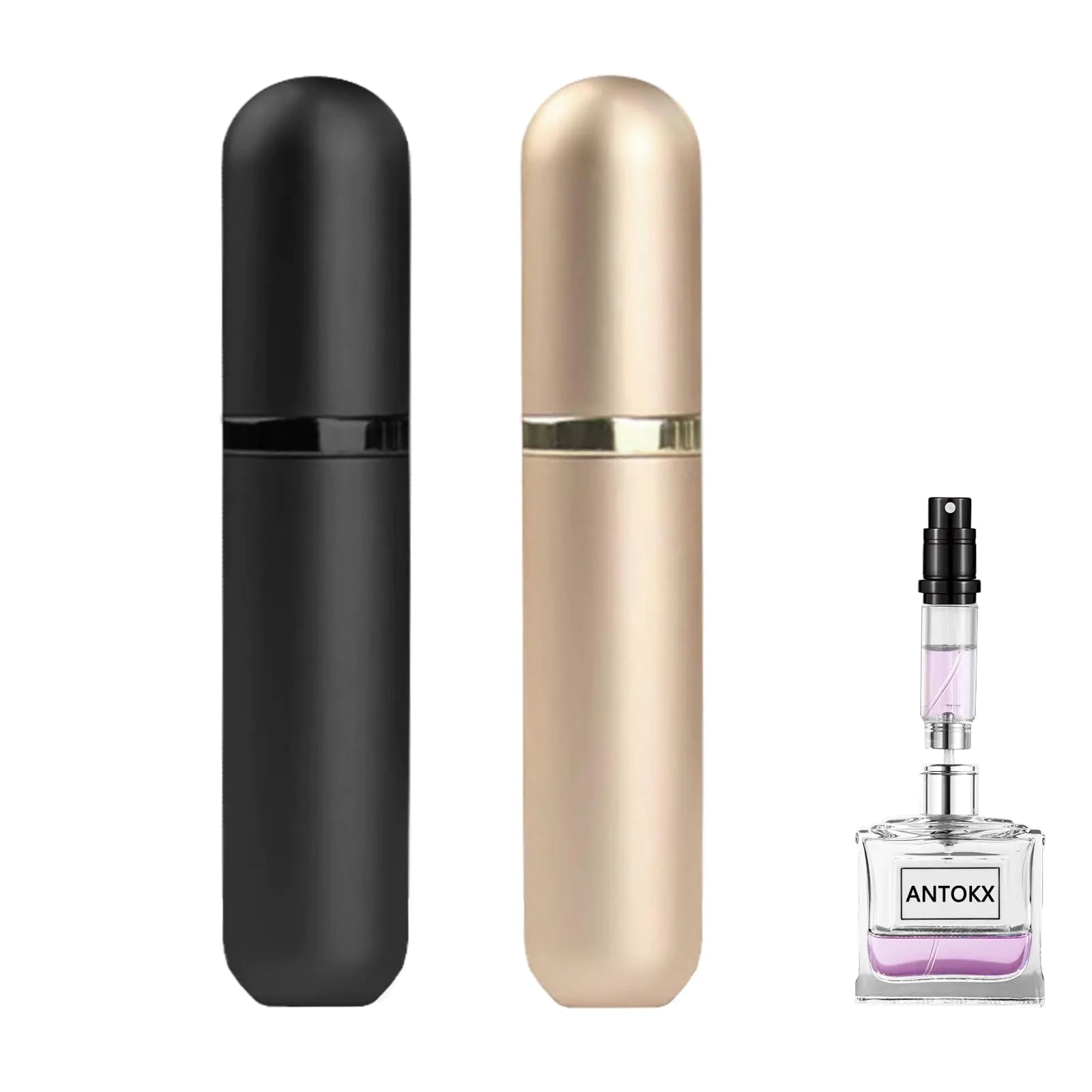 ANTOKX Travel Perfume Bottle Refillable Atomizer - 2-Pack 5ML Cologne Travel Bottle Travel Size Perfume Refill Bottle Perfume Diffuser Travel Leakproof Atomizer Sprayer for Perfume (Black & Gold)