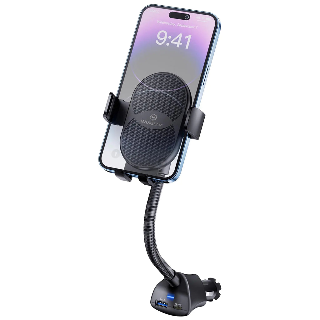WixGear Phone Charger Car Mount with Dual USB Charger Cellphone Holder for Car Cigarette Lighter Phone Holder Charger Phone Charger Car Mount Car Phone Mount with USB Charger Cigarette mounts